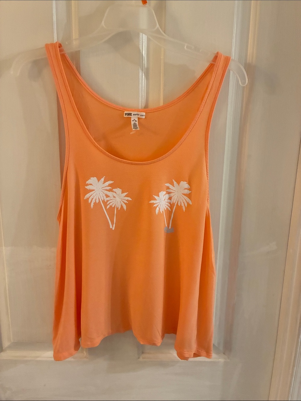 PINK Victoria's Secret Coral Tank Top with White Palm Trees